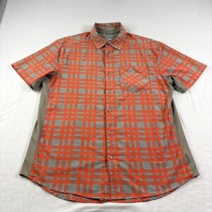 Club Ride Shirt Mens Large Orange Gray Snap Up Cycling Casual Performance Camp